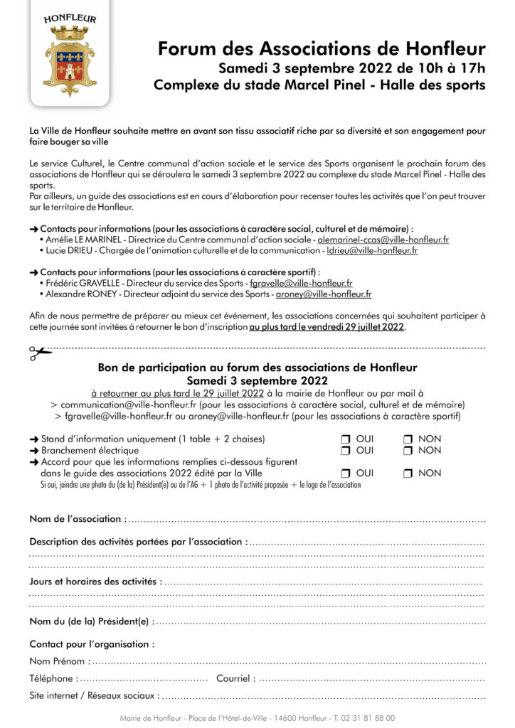 Forum des associations 2022 - inscription - Mairie de Honfleur