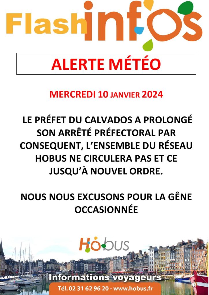 Hobus alerte météo 10.01.2024 circulation suspendue Mairie de